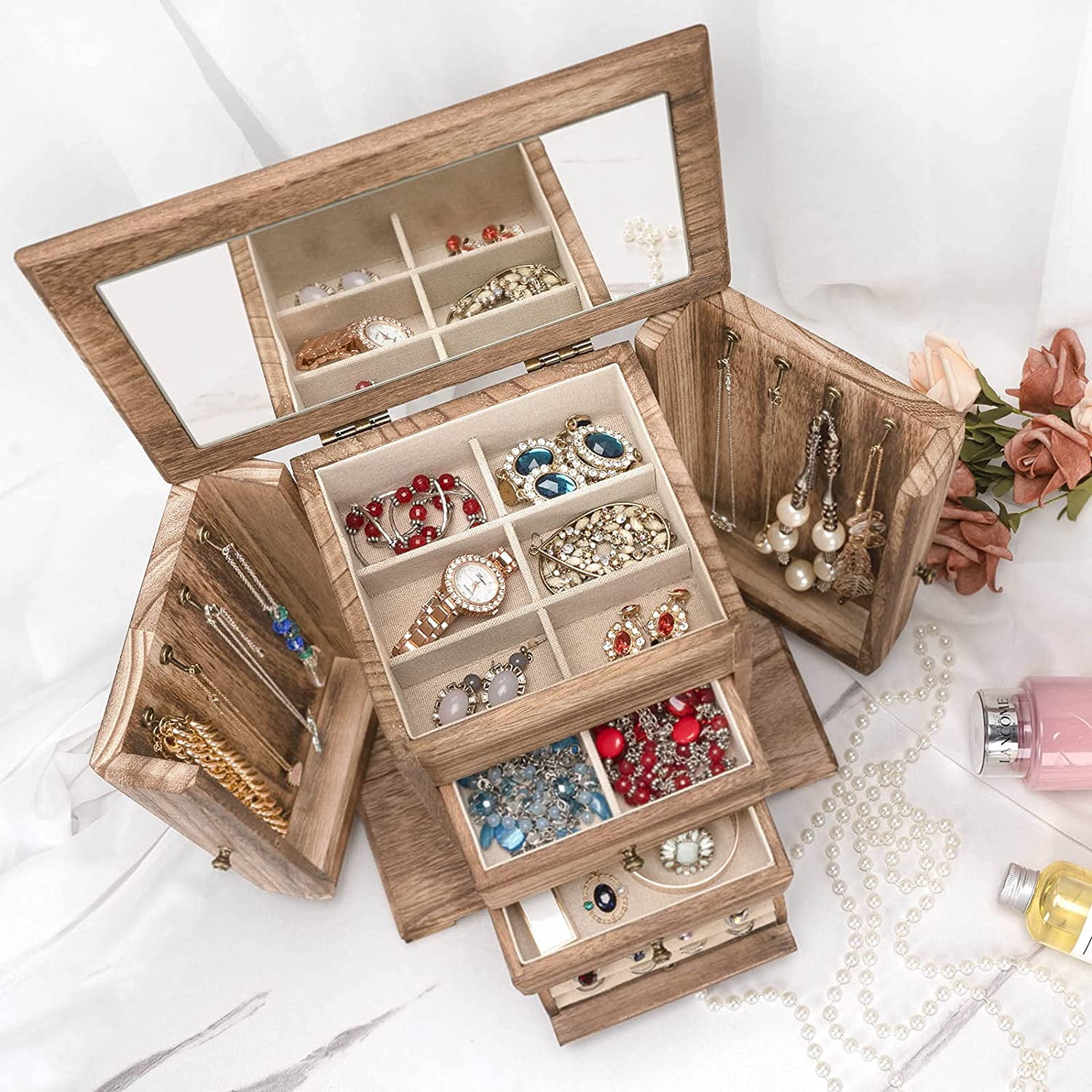 12 Compartments Solid Wood Jewelry Box / Jewelry Storage / Earrings Storage  - Walmart.com